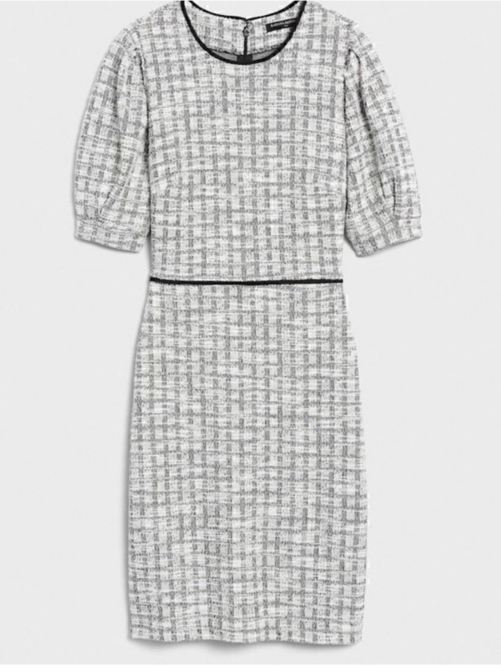 Banana Republic Factory Gray and White Tweed Sheath Dress with Black Trim